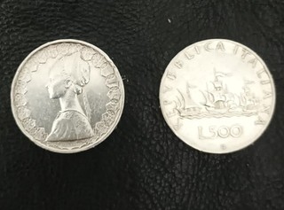 2 MONETE LIRE 500 ARGENTO 1958 (CARAVELLE)