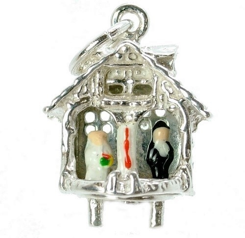BEWEGLICHER EMAILLIERTER ANHÄNGER STERLINGSILBER HOCHZEIT WETTERHAUS - Bild 1 von 5