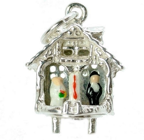 STERLING SILVER  MOVABLE ENAMELLED WEDDING WEATHER HOUSE CHARM  - Picture 1 of 5