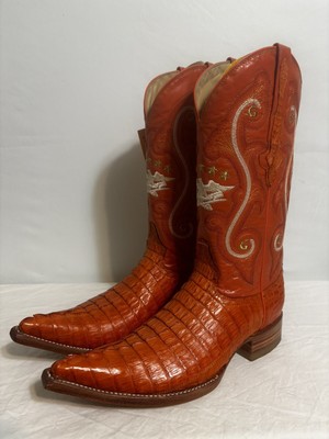 El general Cowboy Boots Exotic Leather Orange Genuine Croc Tail Men s Sz 7