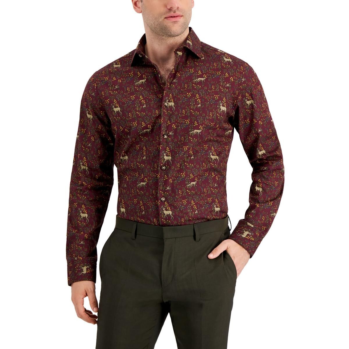 Бордовое платье-рубашка BAR III из эластичного хлопка с геопринтом Performance S 14-14 112 3590₽