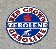 VINTAGE ZEROLENE RED CROWN BEAR PORCELAIN SIGN CAR GAS AUTO OIL MOTORCYCLE