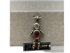 Sterling Silver Boy Birthstone Charm Pendant with Cubic Zirconia Garnet NWT