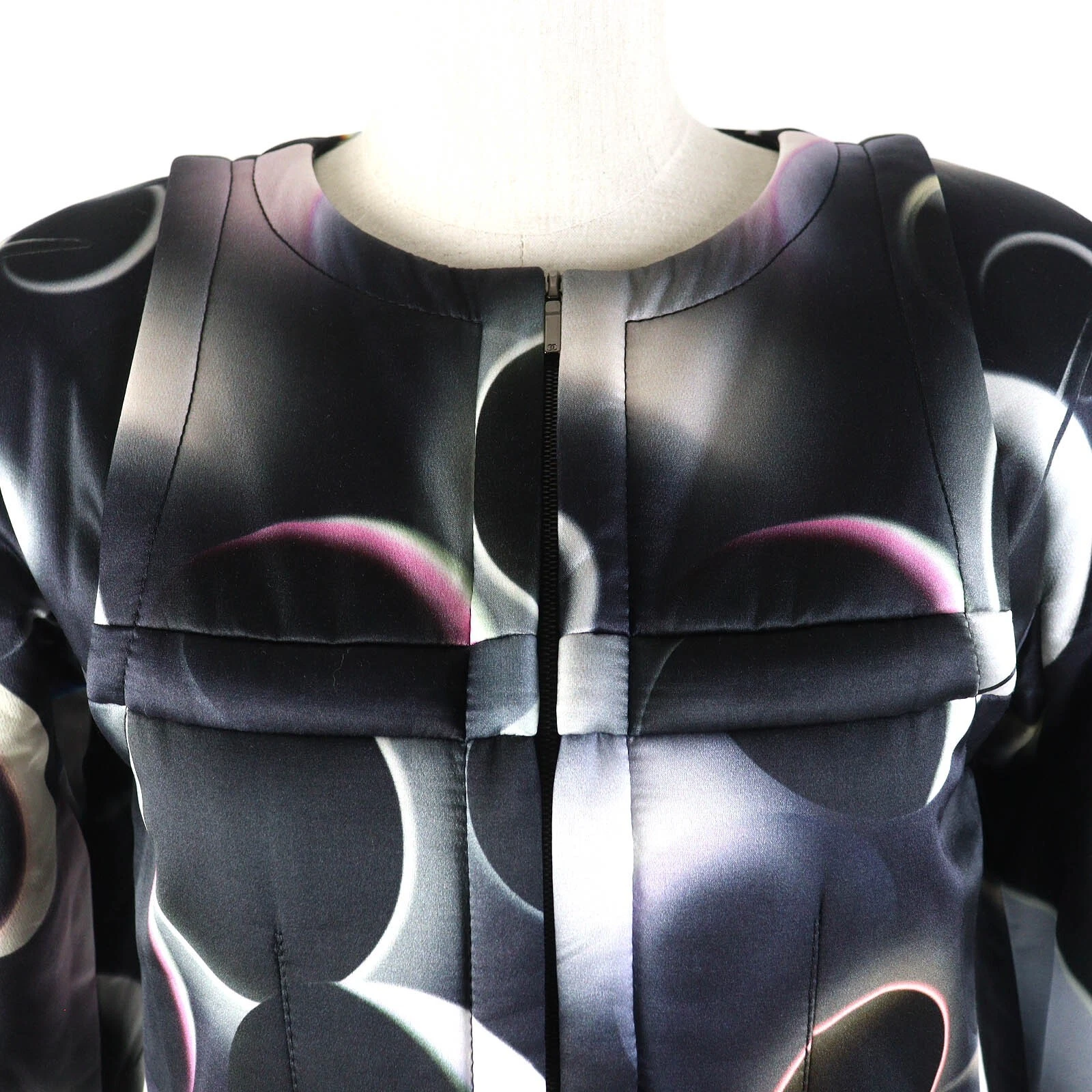 CHANEL giacca blusa donna senza colletto zip taglia 34 COCO MARK rayon seta