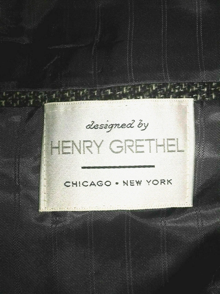 Henry Grethel Твидовый Sport пальто куртка Blazer мужской размер 43R шерсти серый чек - Изображение 2 из 4