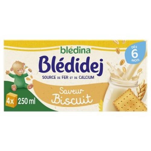 Blédidej 6 mois brique de lait céréales goût biscuité pack de 12 briques de 250ml pour bébé