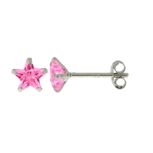 Boucles D'oreilles Puce étoile Diamant CZ Rose - Argent 925 - Dolly-Bijoux - Neuf Avec étiquettes