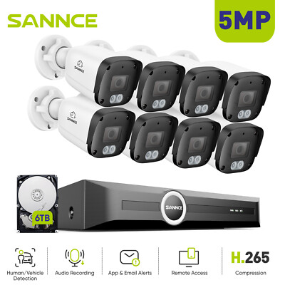SANNCE 8CH NVR 3MP 5MP POE AI Security IP Camera System Outdoor Audio Recording
