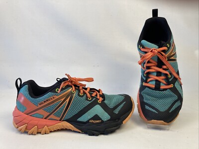Merrell MQM Flex Womens Size 8.5 Aqua Blue Black Orange Running Hiking Shoes GUC