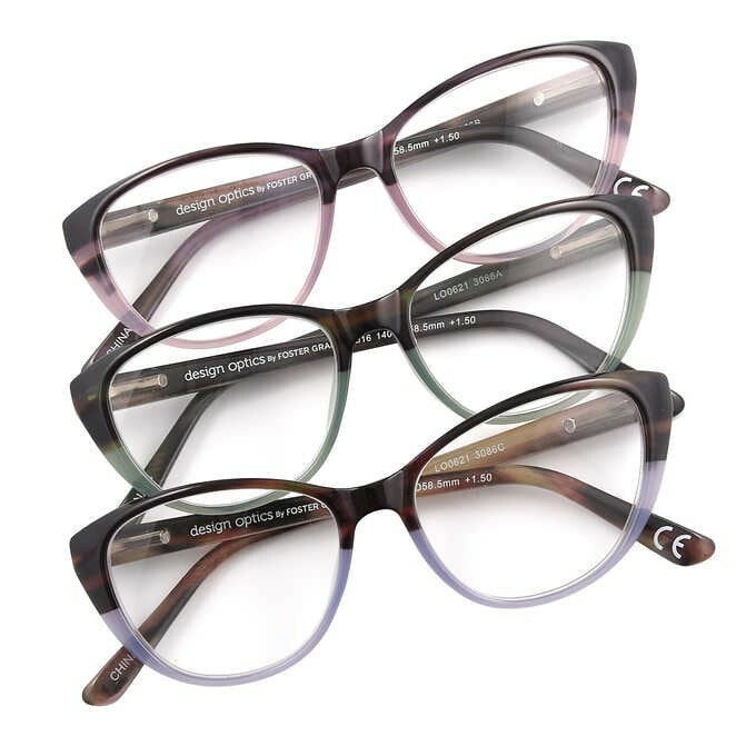 Design Optics by Foster Grant Cateye Plastic Reading Glasses, 3-PK
