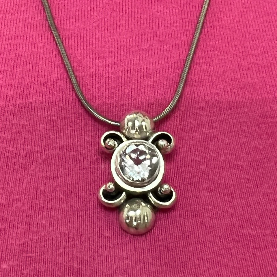 Collar colgante redondo de piedras preciosas de topacio blanco de plata de ley 925 26" Foto 2 de 4