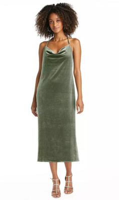 green emerald velvet dress Cecile Slip Dress in Velvet Green Iridescent Sequin main image 1