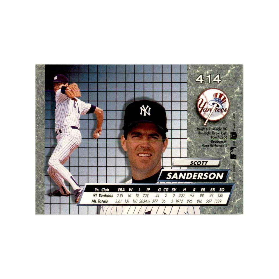 1992 Fleer Ultra Scott Sanderson Baseball Cards #414 - Image 2 of 3