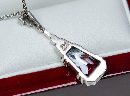 935 Silver - Antique Art Deco Pendant - Blue Spinel - Picture 6 of 7
