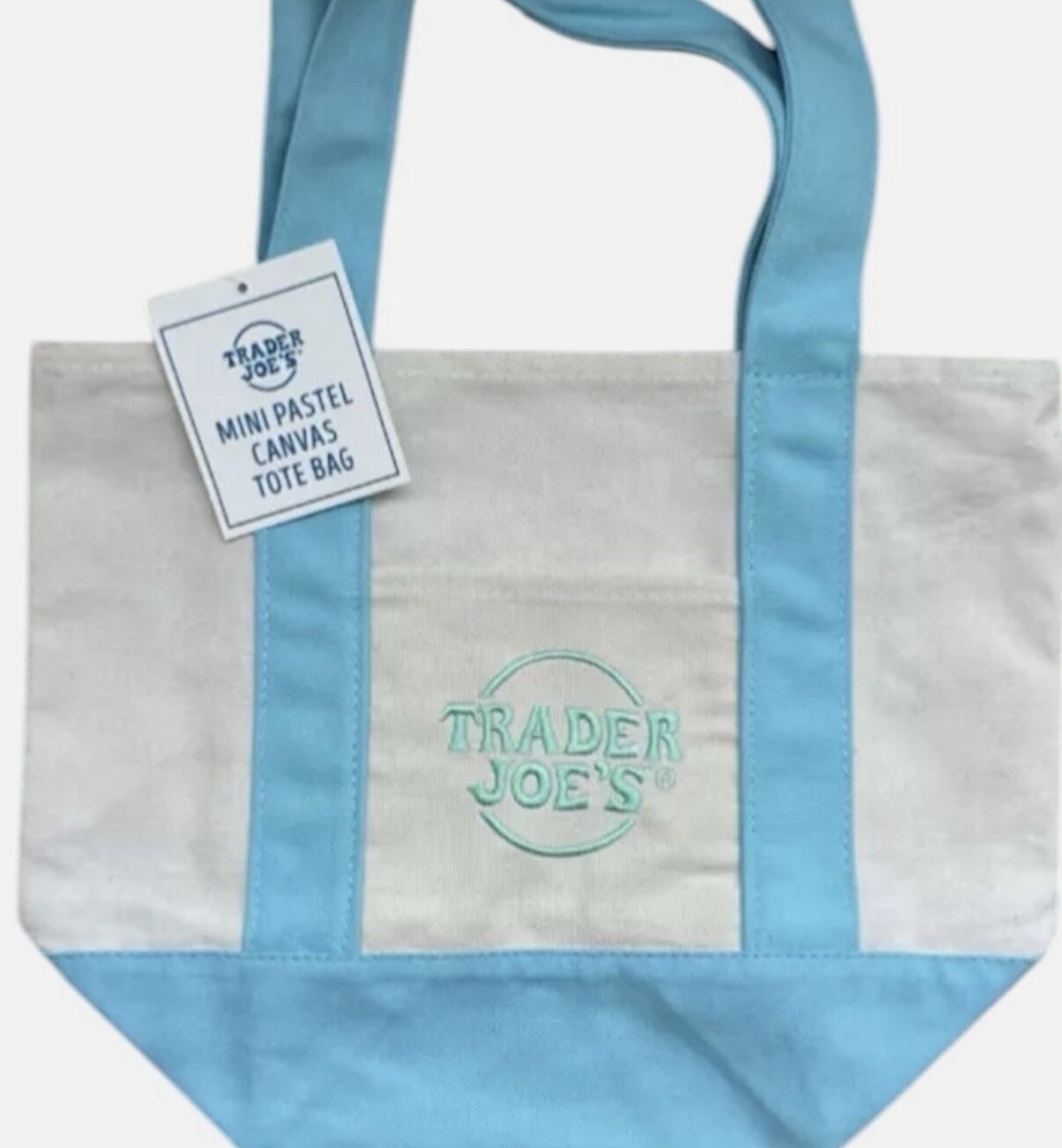 Trader Joes Mini Canvas Tote Bag in Light Blue