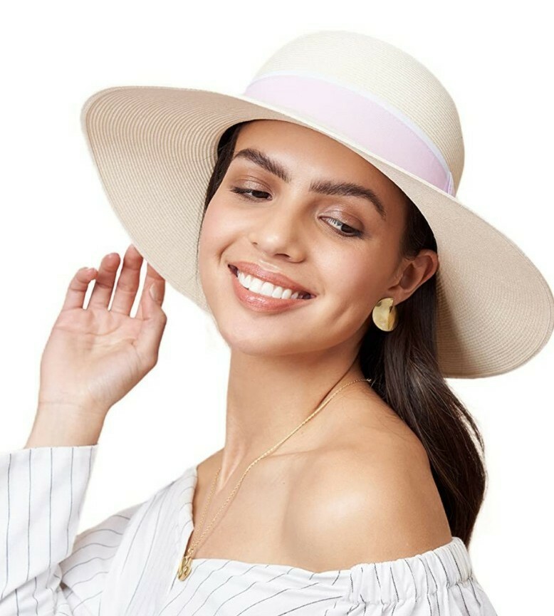 Pineapple&Star Sun Straw Beach Hat Fine Braid UPF50+ Ivory 