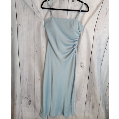 House of Harlow NEW Baby Blue Satin Spaghetti Strap Ruched Midi Slip Dress  Small | eBay