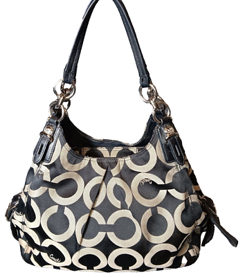 Coach Purse Black 15757 Madison Maggie Op Art Signature Jacquard