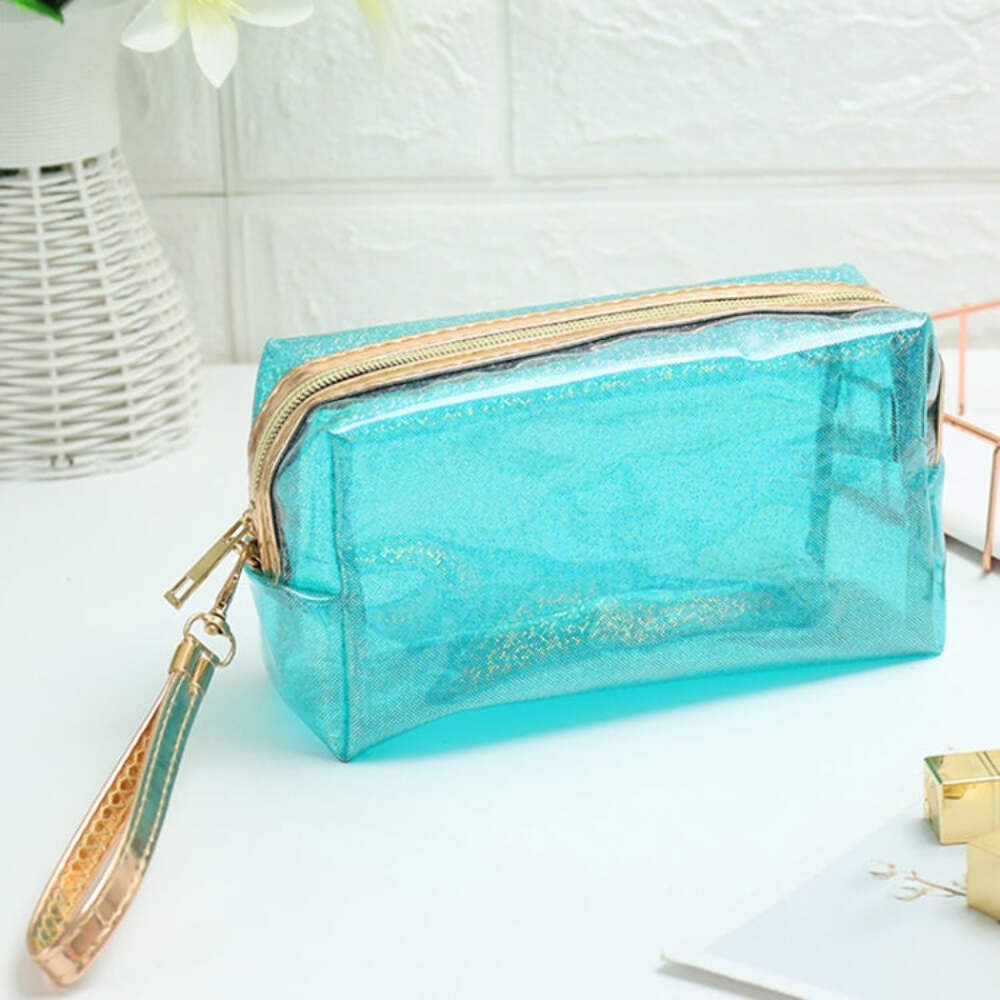 PVC Laser Clear Travel Cosmetic Toiletry Bag in Green