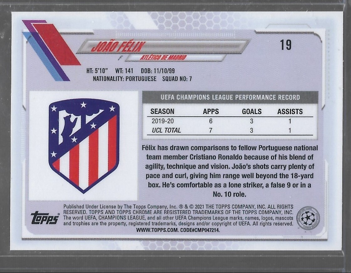 Joao Felix 2020-2021 Topps Chrome Sapphire UEFA #19 Atletico Madrid view 2