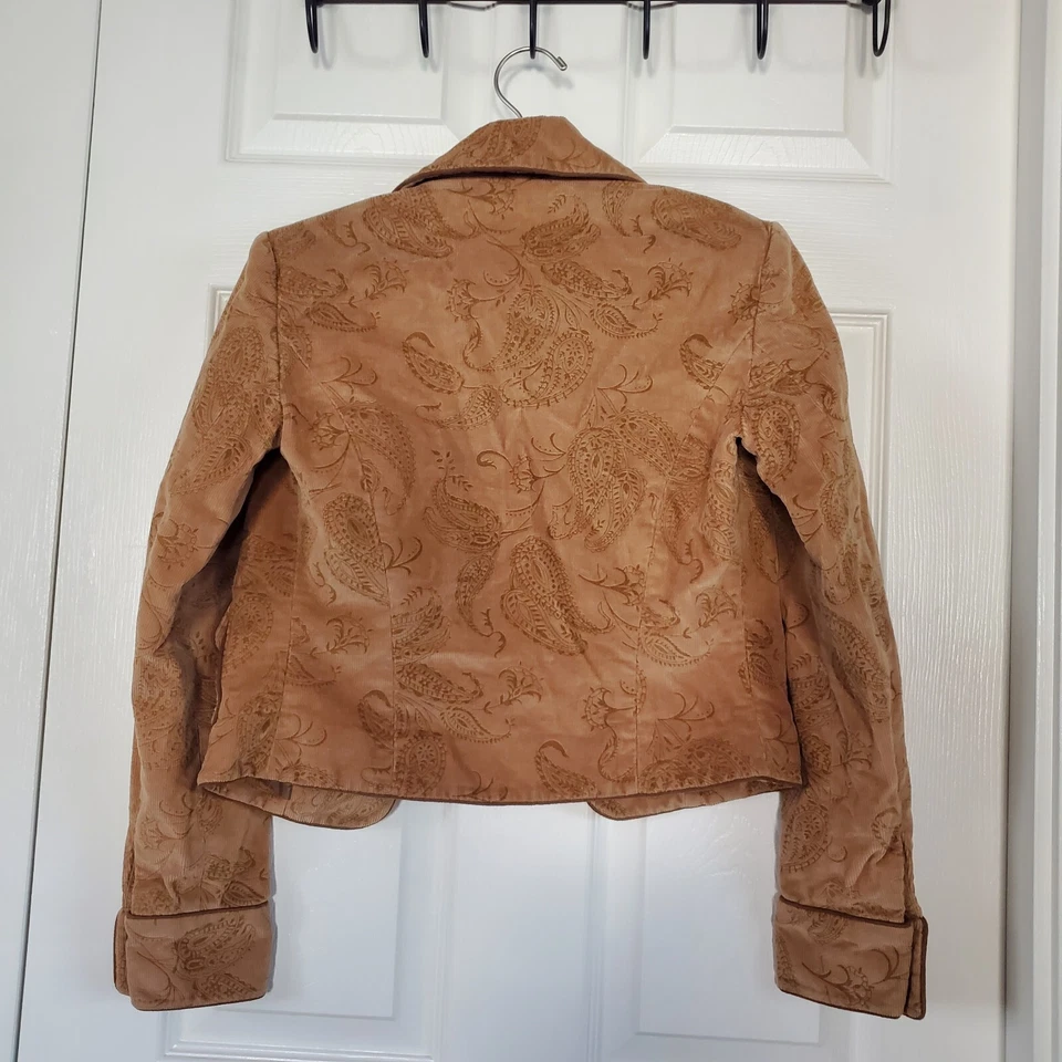 Chaqueta Blazer Boho Pana Paisley To The Max Buttu-up Tostada Con Bolsillos Talla XS Foto 4 de 4