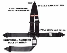 OUTLAW AUTO RACING HARNESS BELT V MOUNT SFI 16.1 LATCH & LINK 5 POINT BLACK