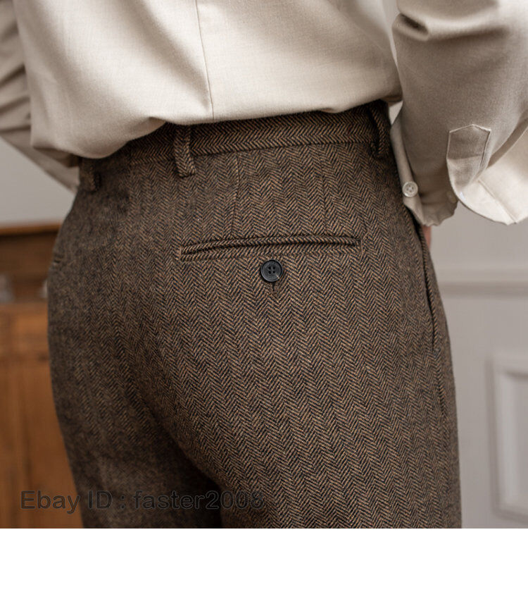 V Waist Herringbone Wool Pants