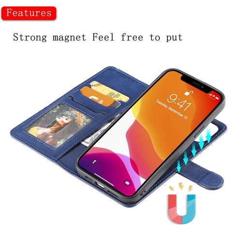 For iPhone 13 12 11 X XR SE 8 7 6s Magnetic Detachable Wallet Leather Case Cover - Picture 4 of 43