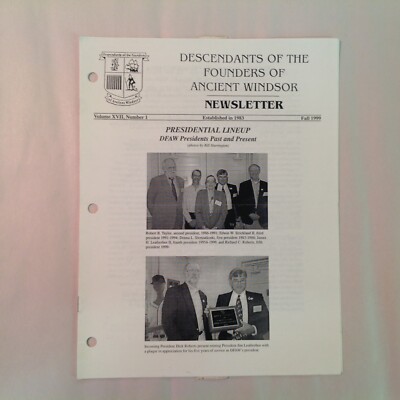 Vtg Fall 1999 Descendants of the Founders of Ancient Windsor Newsletter