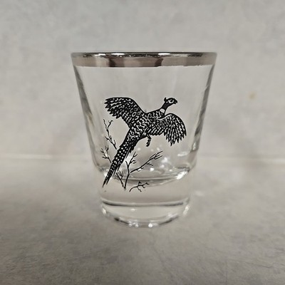 Ring Necked Pheasant Whiskey Shot Glass Silver Rim Federal Bar Barware