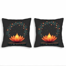 Set of 2 18x18in Throw Pillow Covers - Vibrant Orange Flower with Green Leaves