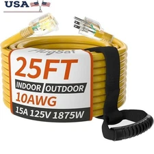 10AWG 25FT Outdoor Extension Cord 3 Prong Weatherproof Heavy Duty Power Cable US
