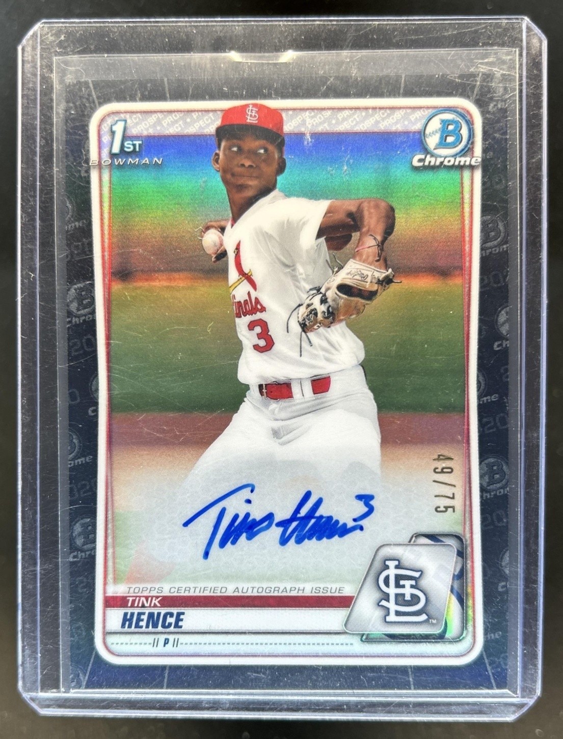 2020 Bowman Draft Tink Hence Chrome Auto 1st Black Refractor #/75 Cardinals