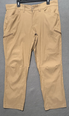 Eddie Bauer Mens Tech Pants 36/30 (36/29) Beige Nylon Stretch Cargo Zip Pocket