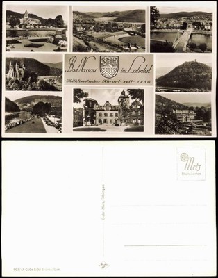 Nassau (Lahn) multi-picture map with various views, place in the Lahn Valley 1950