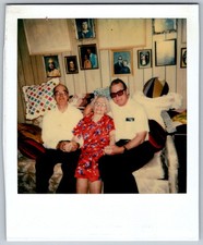 Vtg Polaroid Snapshot Photo Elderly Woman Two Men Couch Sebring Florida