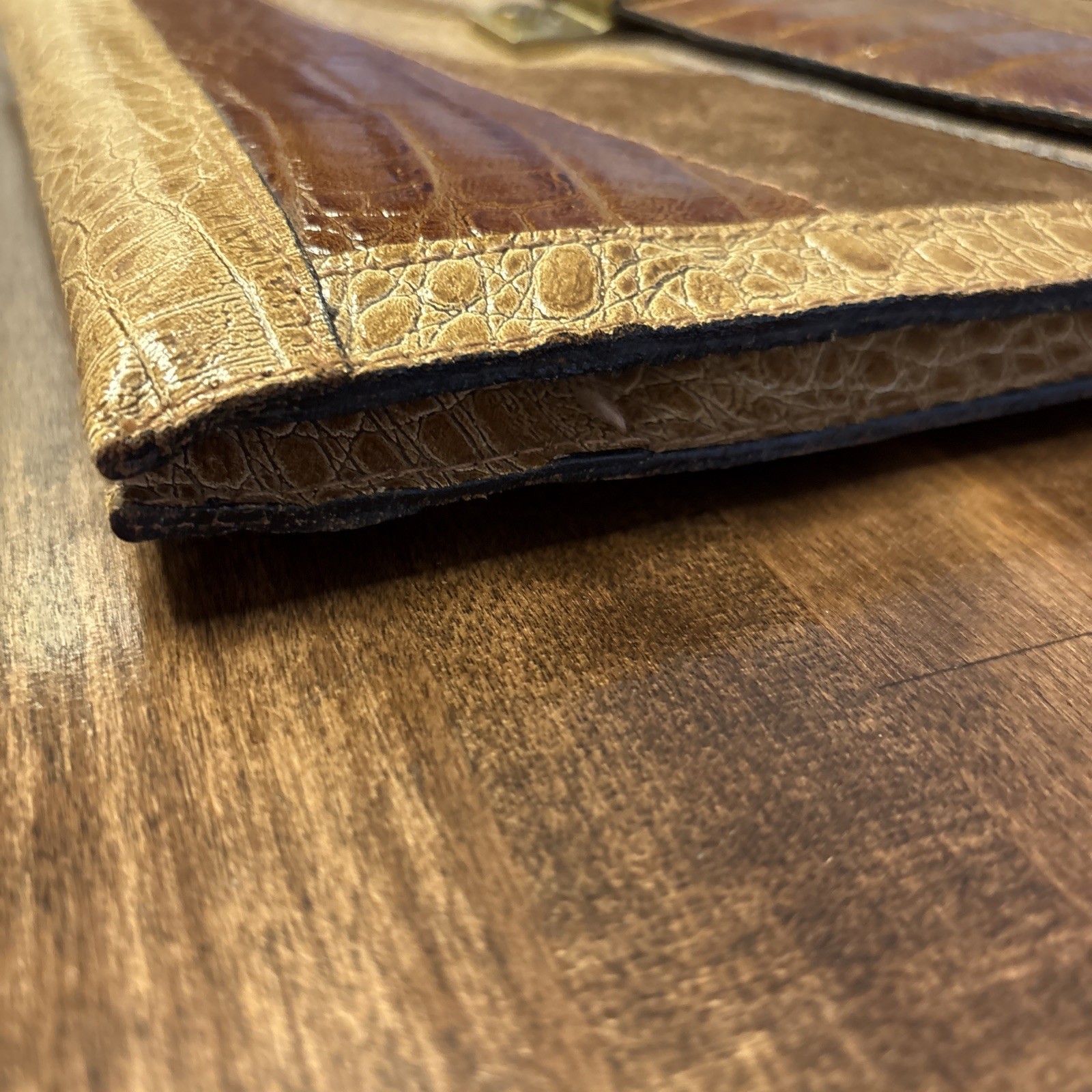 Vtg Satchel w Key Brown Patchwork Document Portfo… - image 21