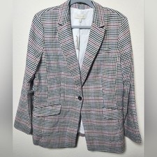 Talbots Check Blazer Notched Lapel Single Breast NWT Lined 14 Boyfriend Pockets