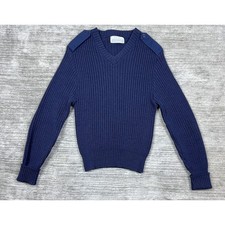 Iron Run Sweater Mens 40 Blue Virgin Wool Military Commando V-Neck Ribbed USA