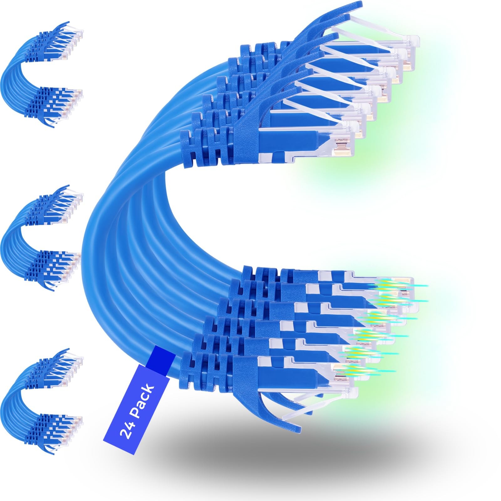 24-Pack 7ft Cat6 Ethernet Cables Blue 10Gbps RJ45 Male-to-Male Patch Cords