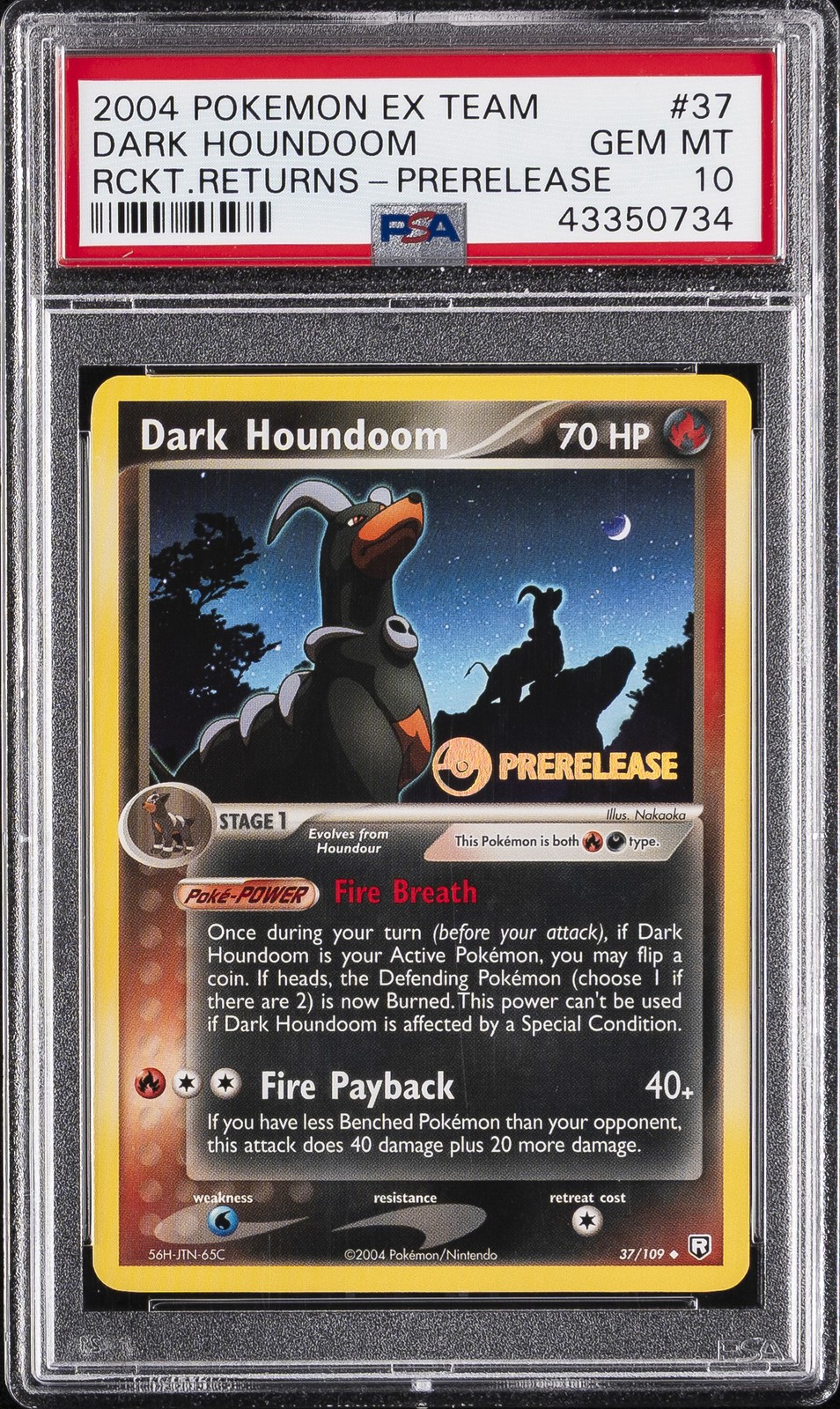 2004 POKEMON EX TEAM ROCKET RETURNS PRERELEASE #37 DARK HOUNDOOM PSA 10