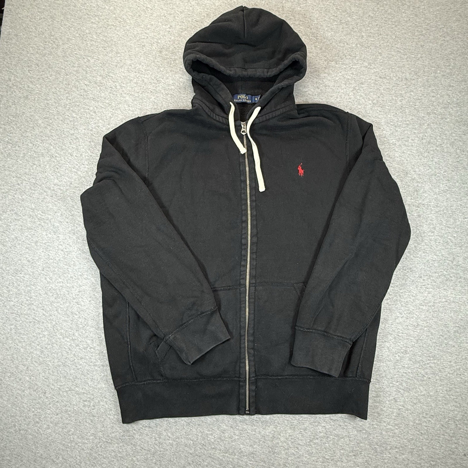 Polo Ralph Lauren XL Full Zip Long Sleeve Hoodie Mens Black Red Pony.