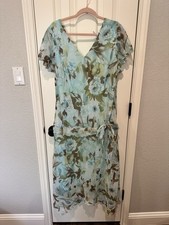 Y2K Fairy Dress Maxi Sage Green Floral Drop Waist Flowey Chiffon Ruffled 2X 22W