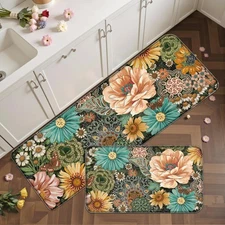 Boho Floral Kitchen Mats for Floor 2PCS Anti Fatigue Mats for Kitchen Floor C...
