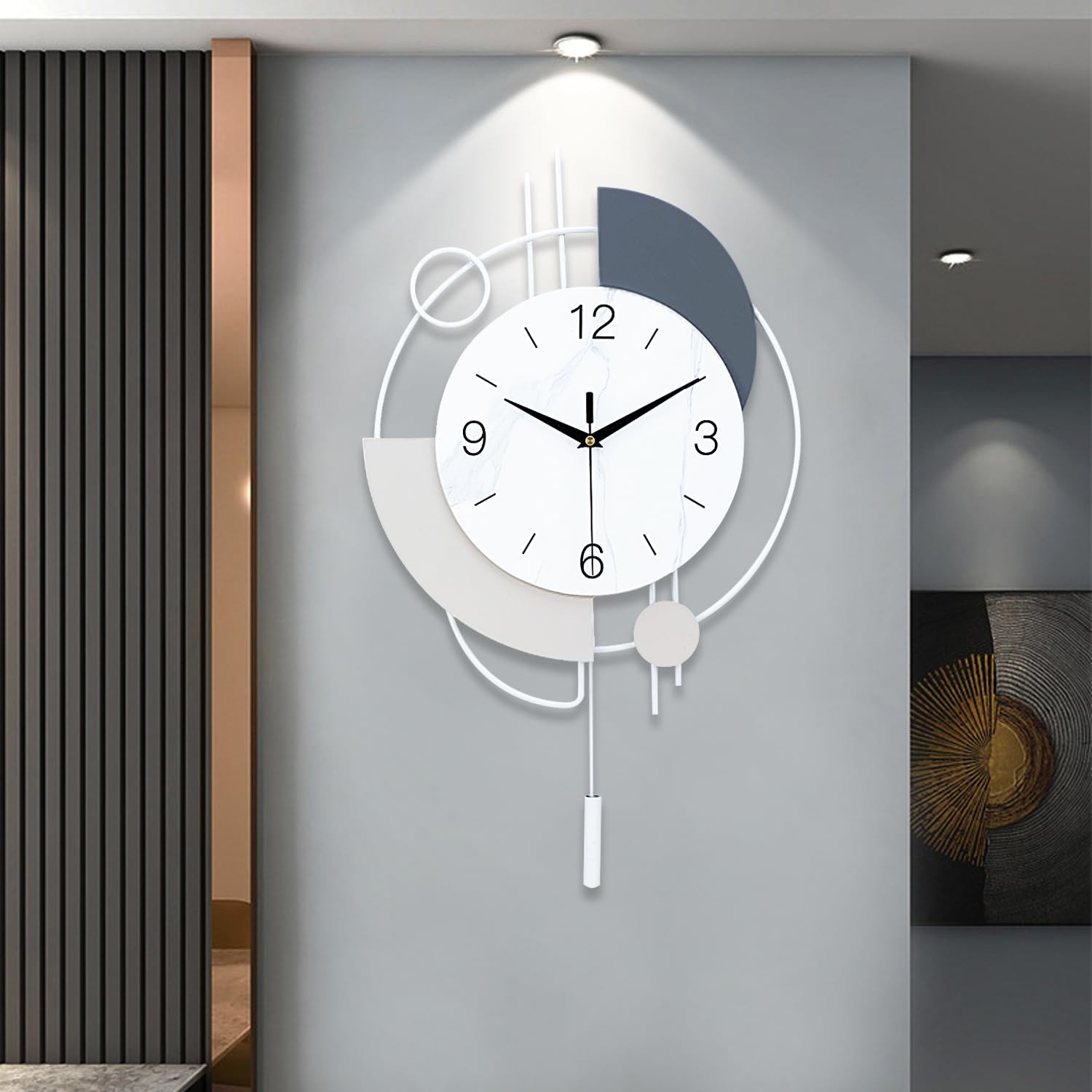Decorative Silent Quartz Wall Clock with Pendulum, Battery Operated, Large fo...