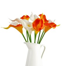 CoolCrafts 10 Pcs Calla Lily Artificial Flowers Fake 10 Pcs, White orange