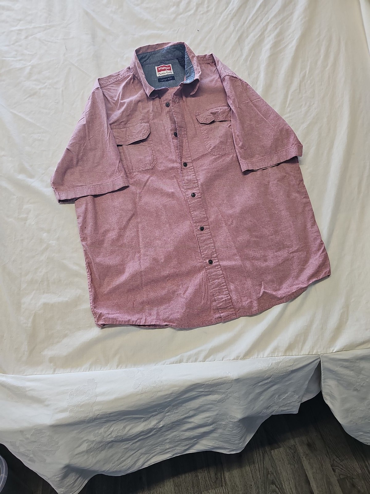Wrangler Comfort Flex Men's Short Sleeve Button Down Shirt Red/Grey Marl L SS108 image 3