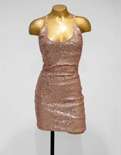 Fashion Nova Women's Rose Gold Sequin Cocktail Party Stretch Mini Dress Size M