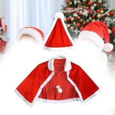 Christmas Cloak with Balls Lace up Santa Claus Cape Robe for Carnival Halloween