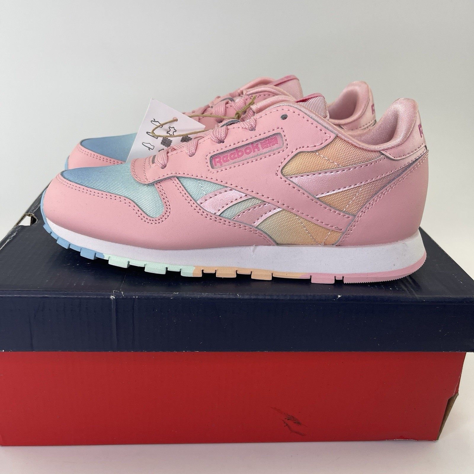 Reebok CL Classic Leather Kids Shoes Pink Blue Orange Size 3